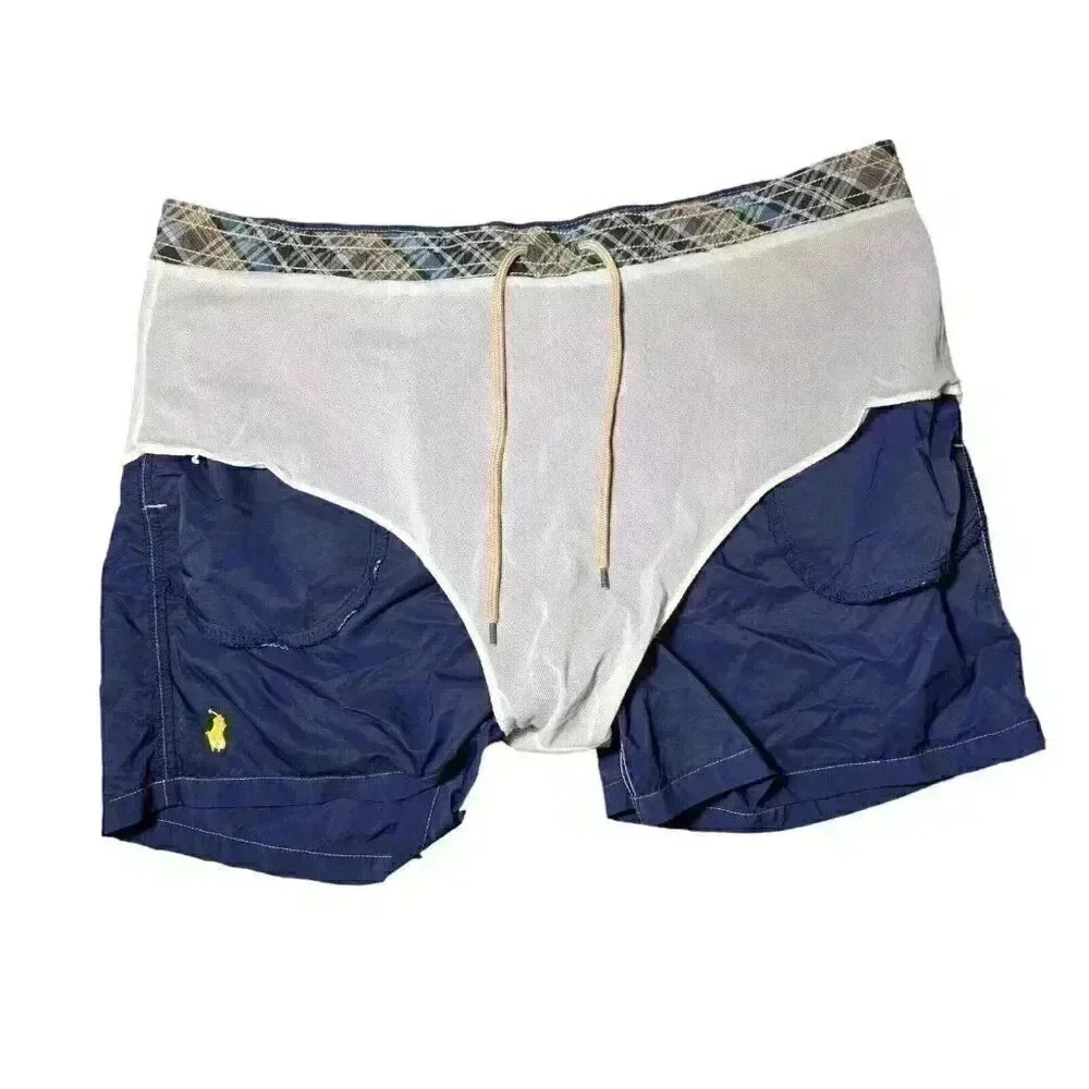Vintage Polo Ralph Lauren Swim Trunks Mens XXL Navy Blue Bathing Suit Shorts - Picture 4 of 10